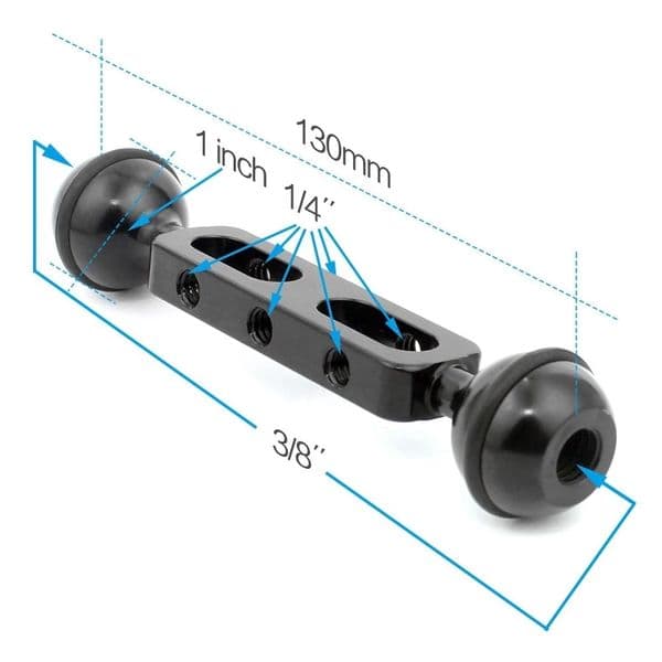 Aluminum Alloy Dual Balls Arm 5.1 inch 13cm for Underwater Diving Torch / Video Light Ball Diameter: 1inch /2.54cm
