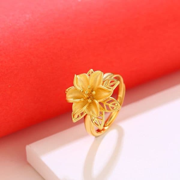 MxGxFam Flowers 3 pieces Wedding Jewelry set Women ( Pendant Necklace Ring Earring) Pure Gold Color High Quality