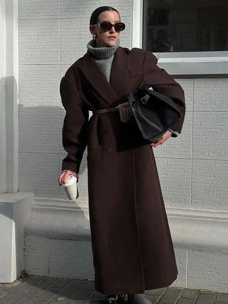 Womens collar long sleeved pocket wool coat elegant warm and casual double-layer coat womens Communicating Streetwear 241108