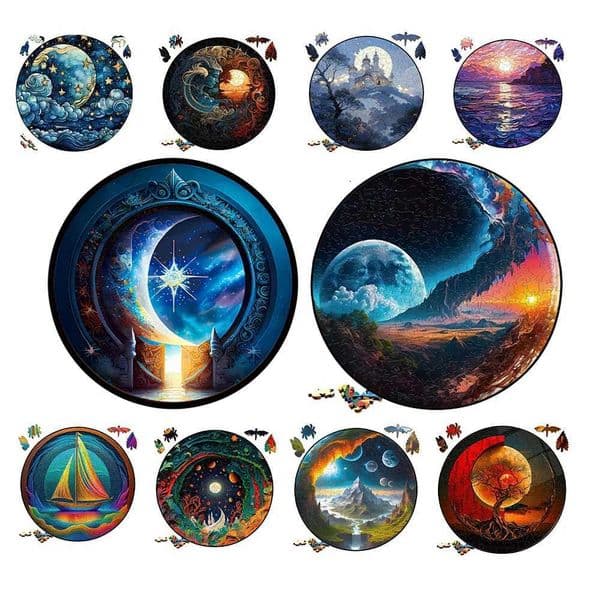 Earth Scenery Round Wooden Puzzle Art uniquely shaped wooden adult toys perfect Christmas and birthday landscape gifts W241109