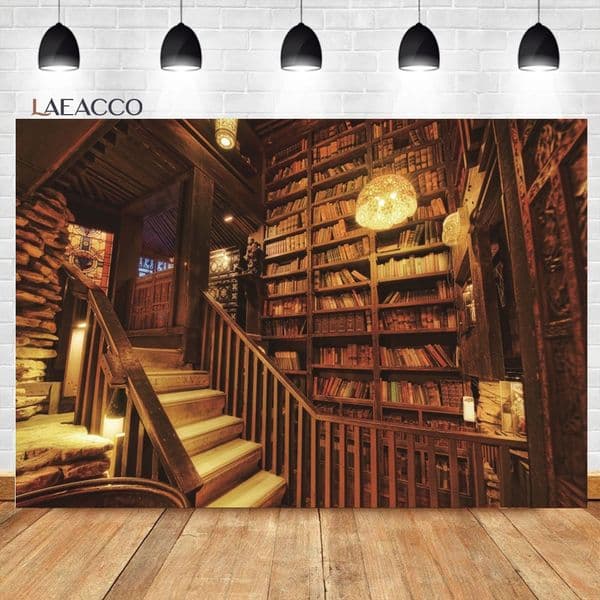 Laeacco Magic House Skull Bookshelf Jar Candlestick Vintage Portrait Halloween Photography Backdrops Background For Photo Studio