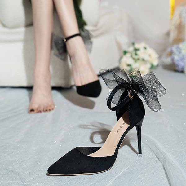 Bow Tulle Designer Stiletto High Heels Women Pumps 2022 Wedding Bride Ladies Party Prom Shoes Big Size 44 45 3061