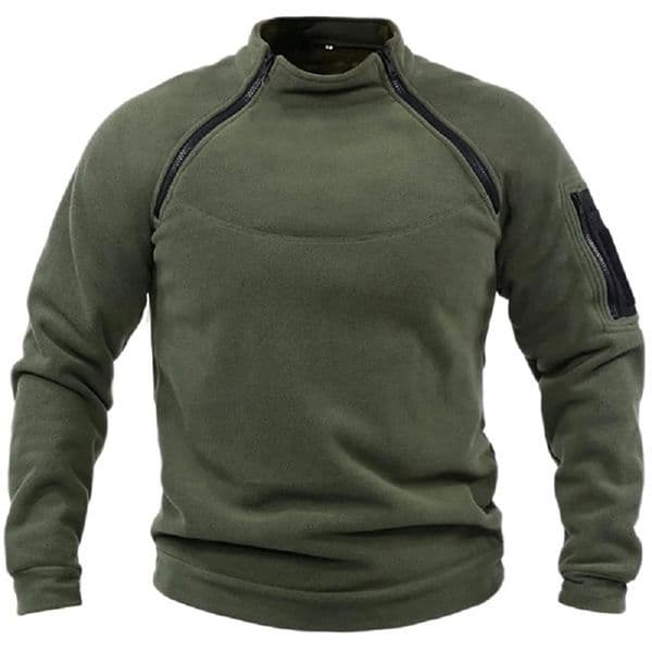 Mens Fleece Pullover Solid Color Standing Collar Jacket Tactical Outdoor Sportwear Coats Male Windproof Thick Sweatshirts 241108