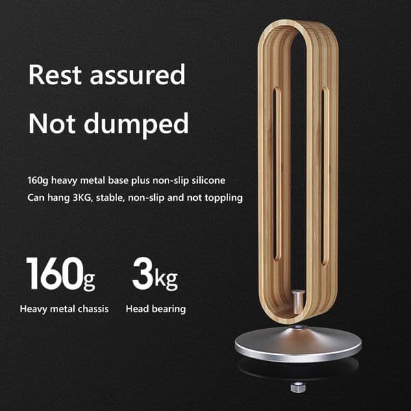 Bamboo Wood Aluminum Headphone Stand Gaming Headset Earphone Display Rack Hanger Holder Durable Desktop Headset Storage Bracket