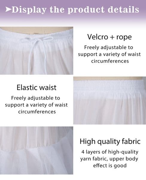 Hoopless Petticoats Crinoline A-line Slips Underskirt for Bridal Gown Floor Length White 2024