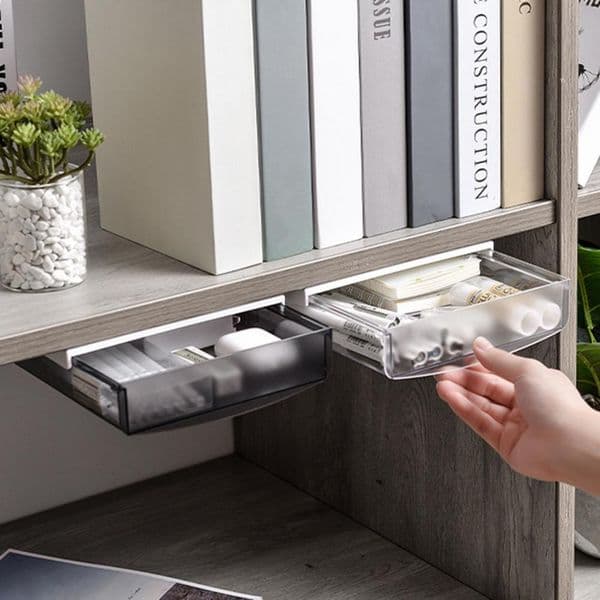 Under Desk Drawer Attachable Hidden Self-Adhesive Slide-out Plastic Desktop Pencil Tray Drawer Under Desk Stationery Organizer