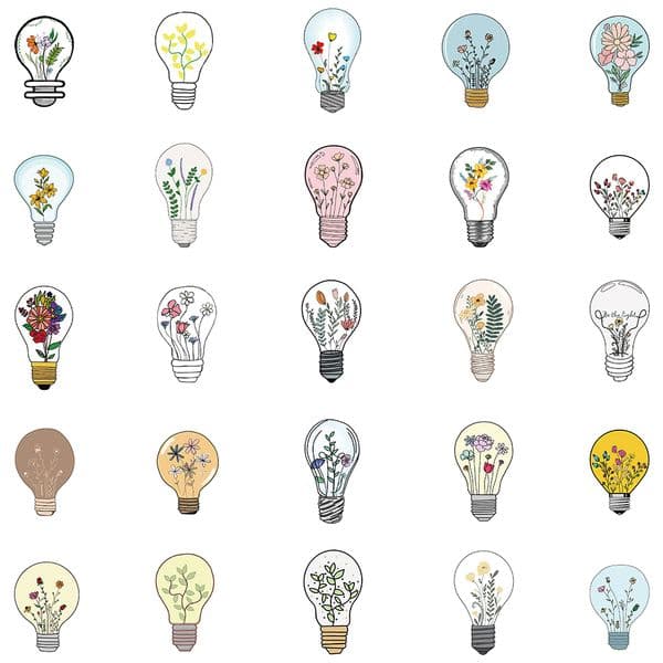 50pcs Light Bulb Floers Art Aesthetic Waterproof Graffiti Stickers For Laptop Water Bottle Phone Bicycle Car Decals Kids Toy