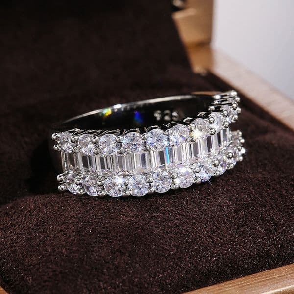 Solitaire Ring 925 Sterling Silver Plated White Gold Square Zirconia Women's Ring White Gold Diamond Ring Square Crystal Wedding Ring Luxury Jewelry