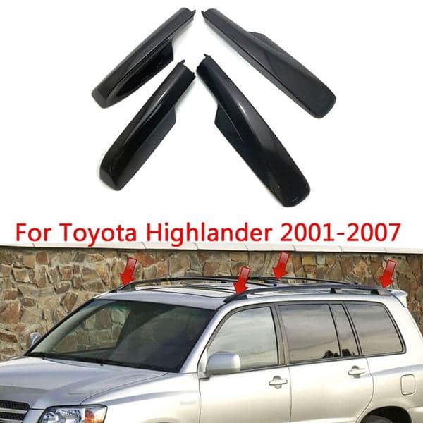 4 PCS /Set Roof Rack Rail End Cover Shell Cap Replacement for Toyota Highlander XU50 2001-2007 Exterior Decorative ( Black )