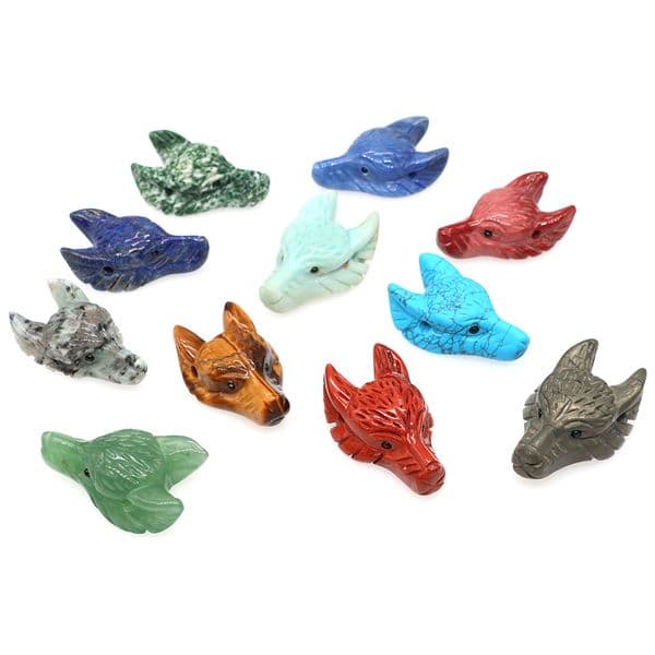1.5" Wolf Head Stone Pendant Natural Healing Crystal Quartz Animal Statue Handcrafts DIY Accessories Necklace Jewelry Making