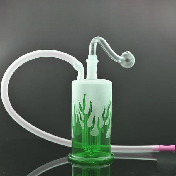 Glass Bong Hookah Smoking Water Pipe Factory Direct Recycler Bubbler Bong with Glass Oil Burner Pipe and Silicone Hose