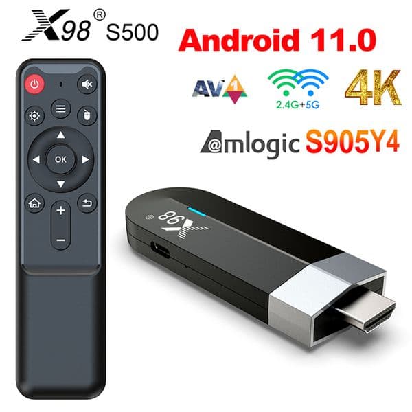 X98 S500 Android 11.0 Smart TV Stick Amlogic S905Y4 Quad Core 2.4G/5G WiFi AV1 Media Player X98 TV Dongle 2G 16G Set Top Box