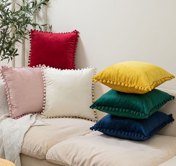 45x45cm Pom Pom Cushion Cover Velvet Throw Pillow Case Soft Decorative Sofa Pillow Cover Living Room
