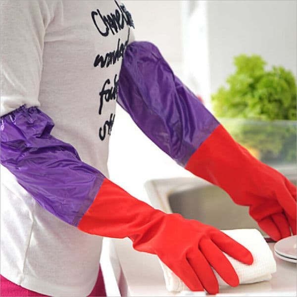Waterproof latex glove Dish washing accessory Long sleeves Wool rubber with velvet bowl and dishes clean home furnishing