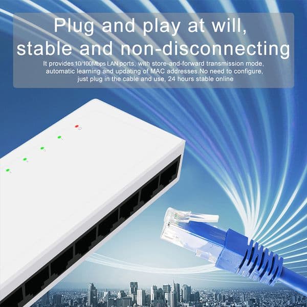KuWFi 8 Ports Ethernet Switch 10/100/Mbps Desktop Network Switch RJ45 Adapter Fast Ethernet Bandwidth 1.6G Auto MDI/MDIX
