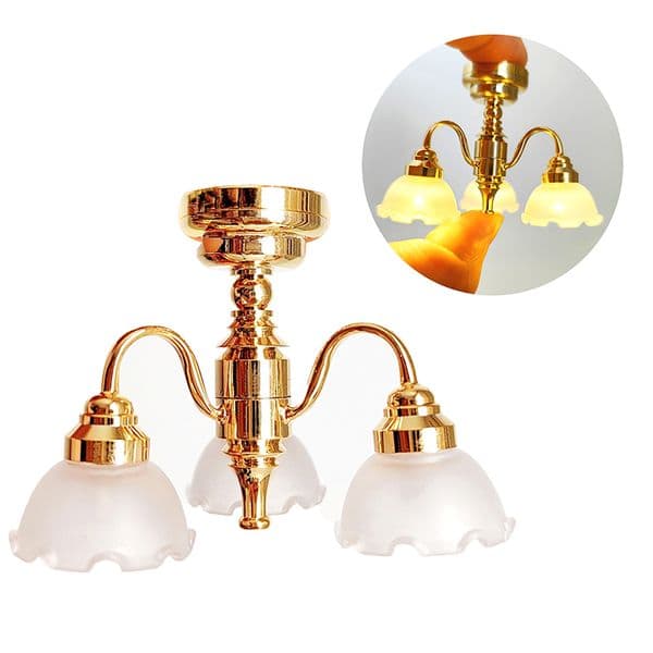 1:12 Dollhouse Miniature LED Golden 2025 Ceiling Lamp Chandelier Home Lighting Model Furniture Decor Toy Doll new House Accessories