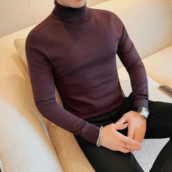 Turtleneck Mens Sweater Autumn/Winter New Collection Solid Color Knitted Mens Casual Sweater Slim Fit No Trace Seamless Knitted Pulling W2411111
