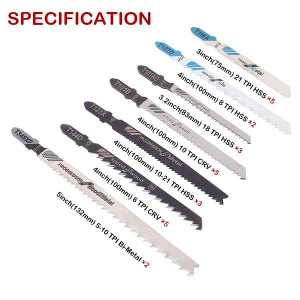 25pcs T-Shank Jigsaw Blade Set with Storage Case Made with HCS/HSS/BIM for Wood Plastic Metal Cutting Jigsaw Parkside