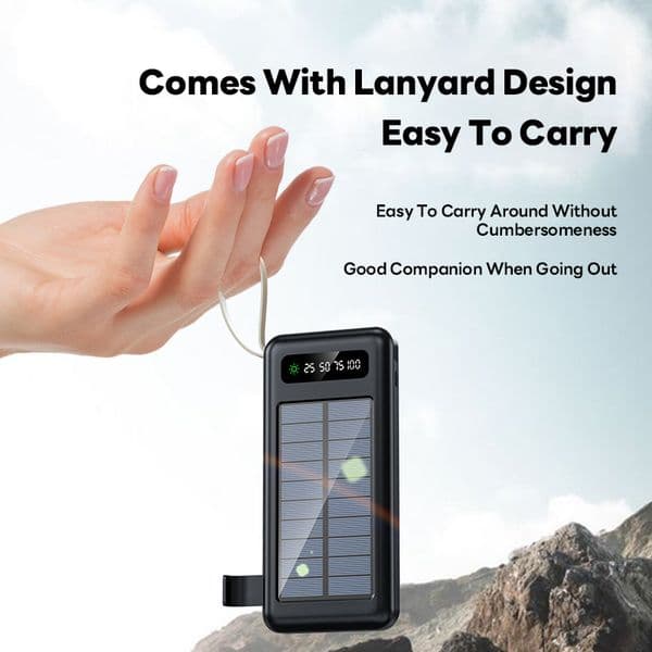80Ah 10W Solar Power Bank Large Capacity Built-in Fast Charging Portable Charging Power Supply Type-C Detachable Charging Cable