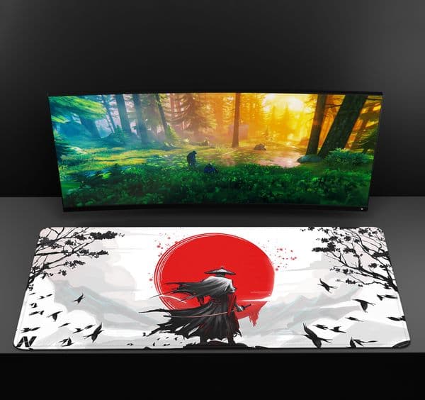Japanese samurai Mouse Pad Flower Desk Mat Red sun Large Mousepad Xxl Gaming Accessories Mouse Mat White Pc Keyboard Pads