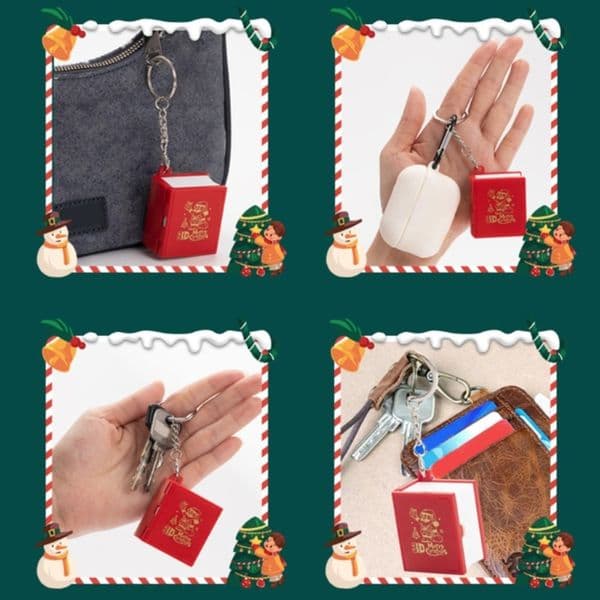 3D 3D Mini Fold Book Keychains Toy Key Ring Plastic Castle Cottage Key Holder Christmas Santa Fold Book Christmas Gift