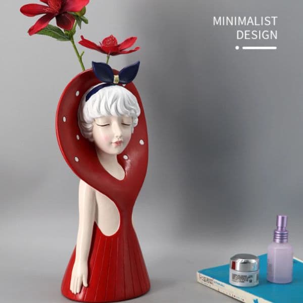 Home ornaments Living Room Decorations Desktop Resin Girl Ornament Dried Flowers Vase Housewarming Gift Home Decor Flower Vase