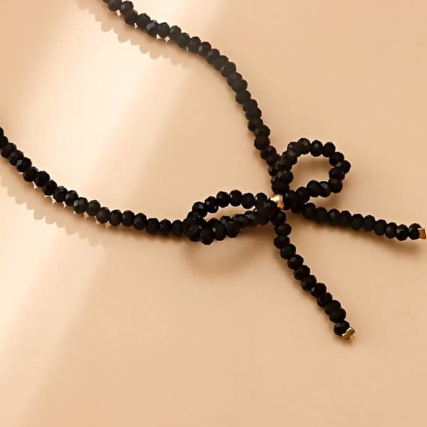 Crystal Glass Bead Necklace Delicate Bowknow Clavicle Chain Perfect for DAILY Wear Simple Bohemian Bowknot Necklace Dropship