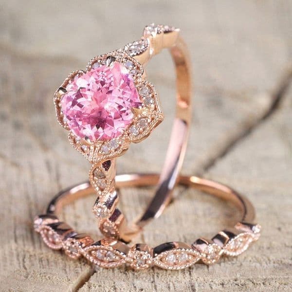 Huitan Rose Gold Color 2Pcs Set Rings for Women Temperament Elegant Lady's Accessories Wedding Anniversary Party Trendy Jewelry 22c1f 5 fc194