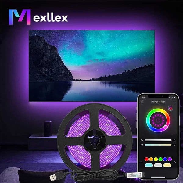 Mexllex 5V USB RGB5050 TV Led Strip Backlight APP Control16 Million Colors Flexible Ribbon for PC Laptop Room Bedroom or GiftLX241112