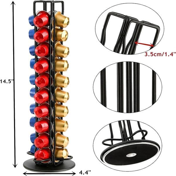 Metal Coffee Capsule Spinning Holder Compatible with 40pcs Nespresso,360 Degree Rotatable Holds 40 Caffee Pods Organizer Stand