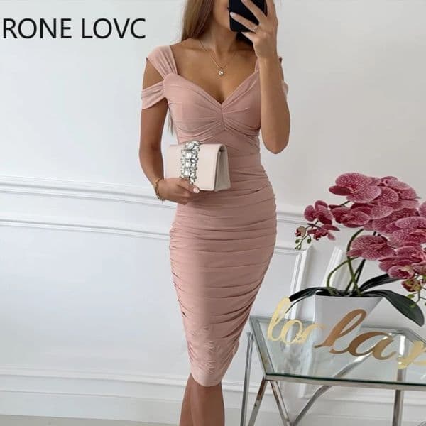 2023 Women Solid Double Thick Straps Skinny Folds Mini Party Sexy Pink Dresses