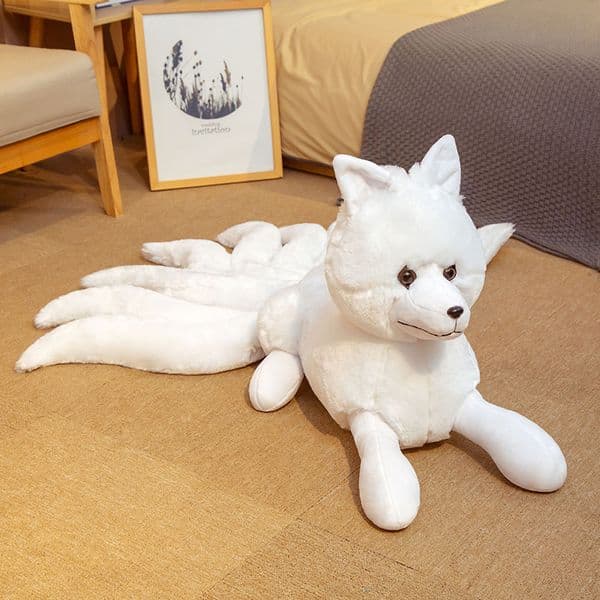 2 Size Lifelike Nine Tails Fox Plush Toys White Red Fox Stuffed Animal Kitsune Dolls Creative Gifts for Girls Boy