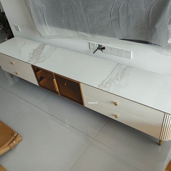 Nordic Rock Slab Stand Living Room Furniture Home Cabinet Round Coffee Table Set High-end Sense Small Apartment TV Stands