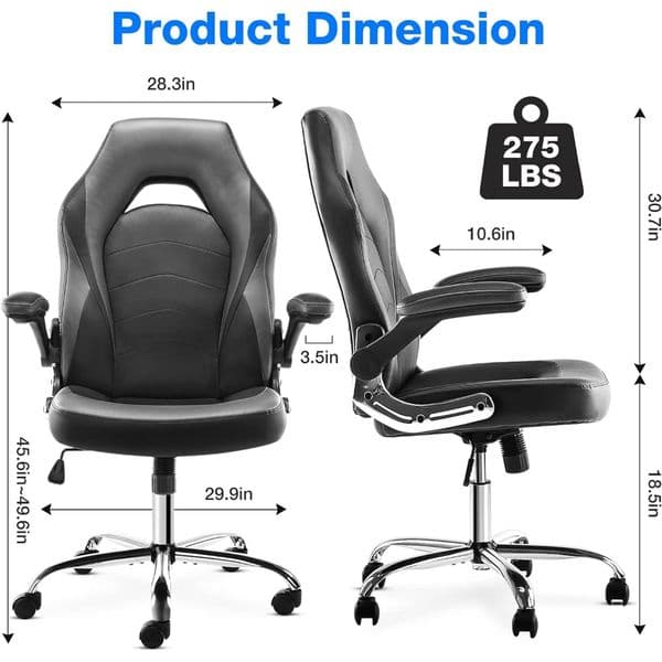 JHK Gaming Ergonomic Office Flip-up Armrest and Height Adjustable Desk Splicing PU Leather Computer Chair with Lumbar Support