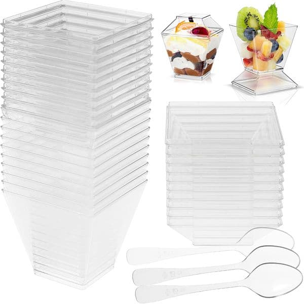 50 Pcs Dessert Cups with Lids Spoons 2oz/60ml Mini Dessert Cups Clear Plastic Party Ice Cream Cups Plastic Parfait Appetizer Cup
