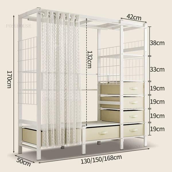 Simple Metal Wardrobe Foldable Closets Home Large-capacity Storage Cabinet Multifunctional Coat Rack Bedroom Furniture A