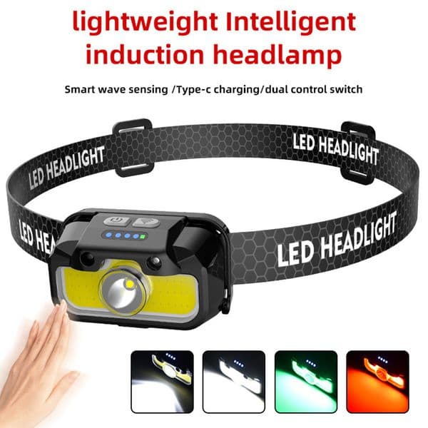 Portable LED COB Headlamp USB Rechargeable Intelligent Sensing Headlight Work Light Adjustable Angle Emergency Head Flashlight 61569