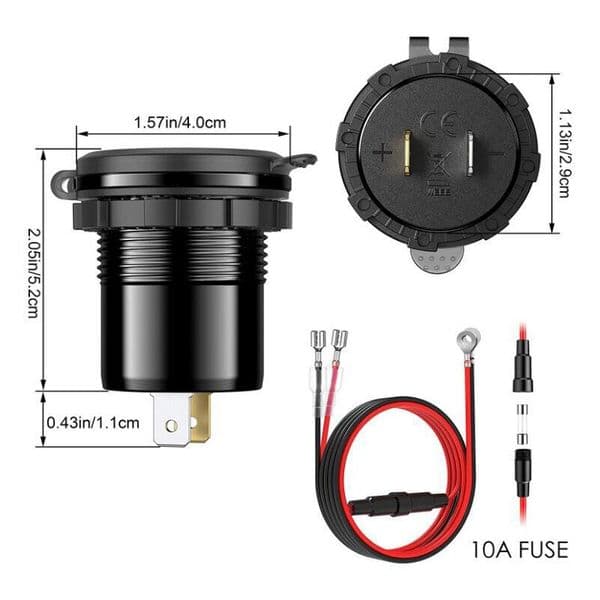 12V/24V 36W Aluminum Waterproof Dual QC3.0 USB Fast Charger Socket Power Outlet Adapter LED Digital Voltmeter