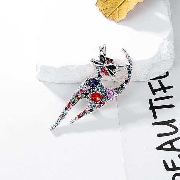 1PCS Retro Rhinestone Cats Brooches For Women Jewelry Party Gifts Luxury Crystal Animal Brooch Pin Coat Clothing Accessories