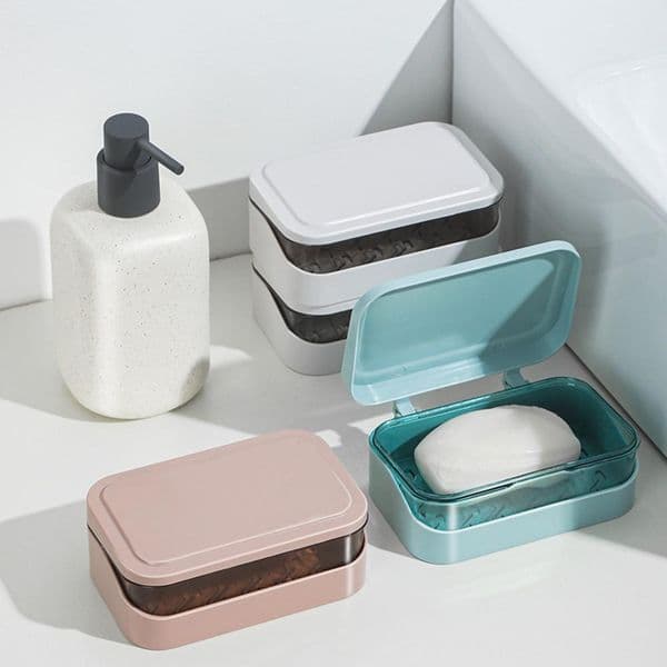 Soap Box Soap Box Double-layers with Lid Waterproof Dustproof Drain Hole Portable Soap Dish Holder Bathroom Supplies