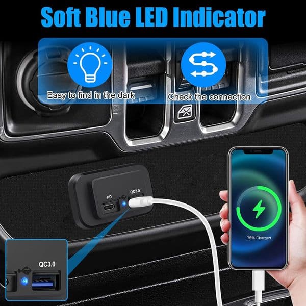 12V USB Outlet Dual Quick Charge 3.0 Socket PD Type-C USB Charger Waterproof Power Socket Adapter Car Charger Adapter for RV