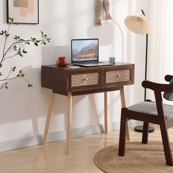 Light Modern Solid Wood Weaving Vine Makeup Office Study Computer desk Simple Integrated Nordic Dressing Table