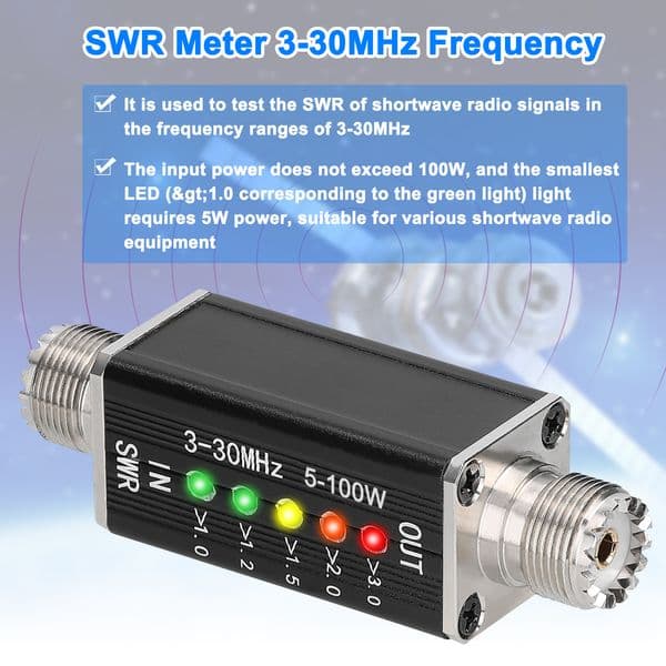 5LED SWR Meter 3-30MHz Frequency Shortwave Standing Waves Indicator with 5 LEDs M Female Interface LED Standing Wave Meter