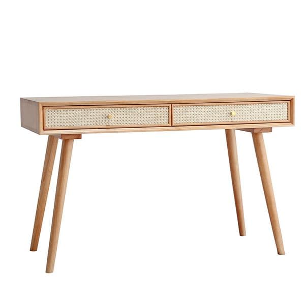 Nordic Ins Solid Wood Minimalist Modern Computer Japanese Rattan Woven Study Small Household Makeup Desk