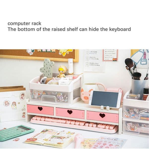 Computer Monitor Stand Ins Style with Storage Drawer Tabletop Bracket Desk