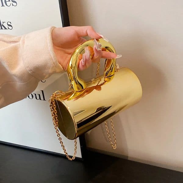 Womens Handbag Bags For Women 2024 Party Clutches Fashion Cylinder Mini Evening Purse Crossbody Shoulder Bag Gold Box Clutch 241112