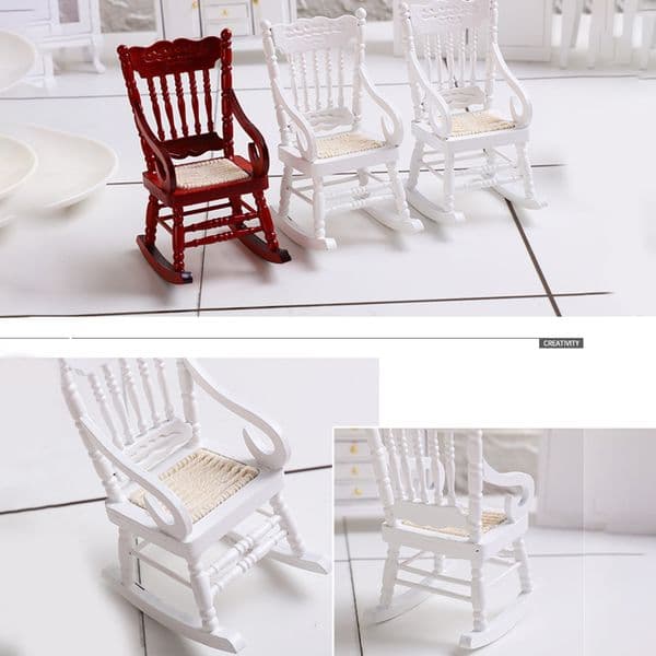 Creative Rocking Chair Wooden Miniature Furniture Handmade Dollhouse Furniture Ornament Craft Decor Supplies