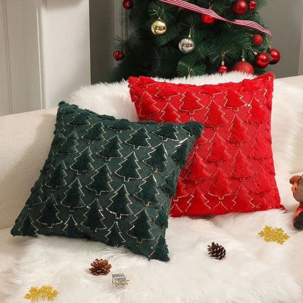 Plush Decorative Cushion Cover Soft Home Decor Christmas Living Room Sofa Throw Pillow Red Embroidered Pillowcase 45x45 241111