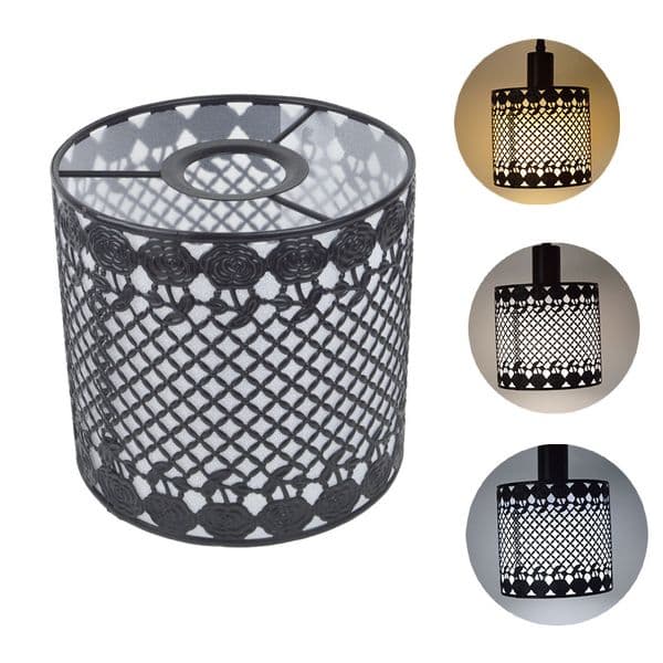 Modern Metal Lampshade with Openwork Design for E27 Lampholder over Lamp Shade Cylinder With Cover