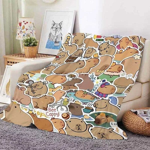 Capybara Lovely Nap Blanket Sofa Winter Warm Bed Fleece Camping Custom Fluffy Soft Blankets Microfiber Bedding King SizeXJ241111